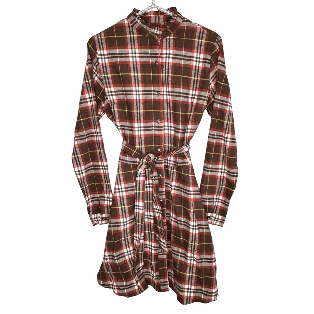 Kiel James Patrick Cozy Cabin Flannel Dress Small Preppy Tartan Plaid Western